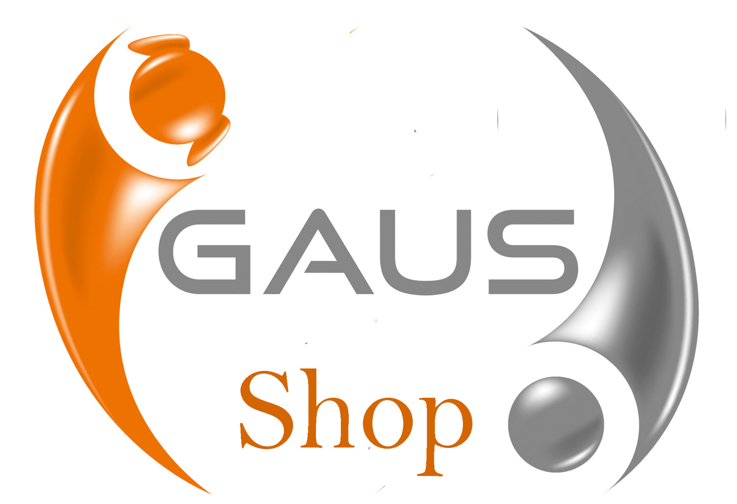 Logo van Gaus Shop Oranje hondje met grijs poppetje in Ying en Yang
